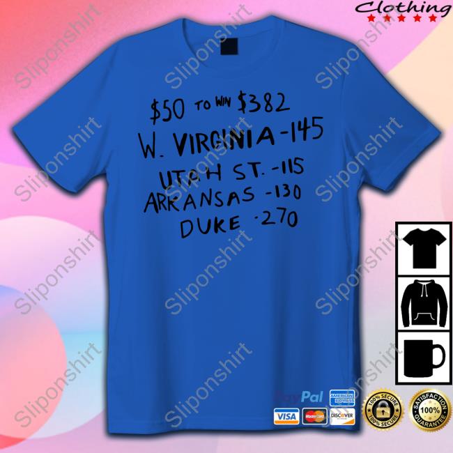 Official $50 To Win $382 W Virginia 145 Utah St 115 Arkansas 130 Duke 270 Shirts